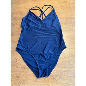Hurley Women's V-Neck Strappy Crisscross Back One Piece Swimsuit Navy Size XL